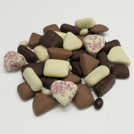 A mix of chocolate coated strong salmiak liquorice, german