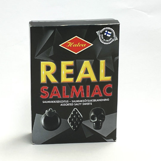 Box with spicy salmiac liquorice, finnish