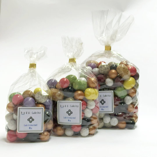 Mix of marbles with chocolate and liquorice kernel, swedish