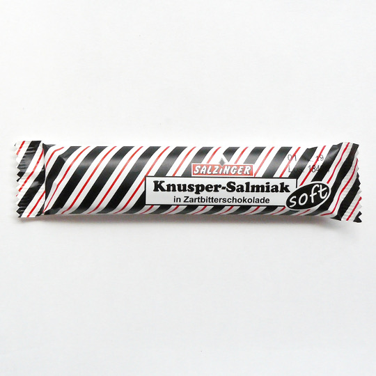 Bar strong salmiak liquorice covered in dark chocolate, german