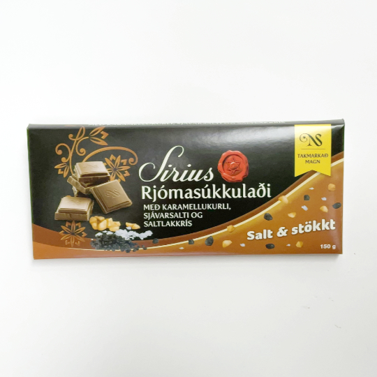 Bar liquorice chocolate with sea salt flakes, icelandic